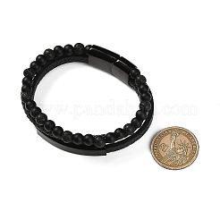Bracciali di perline rotonde in pietra lavica naturale e vetro&nbsp;BJEW-G732-02A