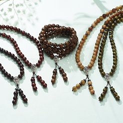 Collier bracelet enroulé à quatre boucles en bois naturel et noix de coco avec gourde&nbsp;BJEW-JB08539