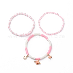 3 pz 3 set di braccialetti elasticizzati con semi di vetro styel e argilla polimerica&nbsp;BJEW-JB08854-02