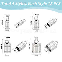 60 pièce 4 styles 201 emembouts de cordon en acier inoxydable&nbsp;STAS-UN0063-70