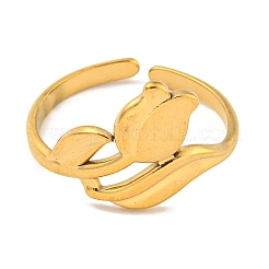 Ionenbeschichtung (IP) Tulpe 304 Edelstahl offene Manschette Fingerringe für Frauen&nbsp;X-RJEW-P114-05G