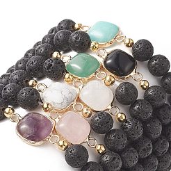 7 pz 7 sytle pietre preziose miste naturali quadrate e perline rotonde set di braccialetti elasticizzati per donna&nbsp;BJEW-JB09939