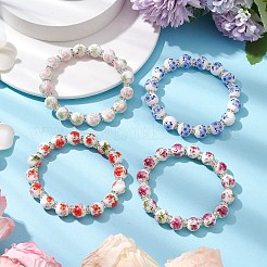 Bracelet extensible en porcelaine et céramique avec perles imprimées à la main&nbsp;BJEW-JB11063