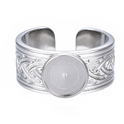 Offener Manschettenfingerring aus Edelstahl 304 mit Cabochon-Fassungen&nbsp;STAS-T060-05-M