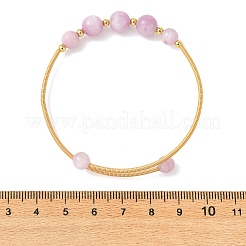 Bracelets manchettes en cuivre à fil français et kunzite naturelle ronde pour femmes&nbsp;BJEW-JB13989