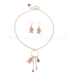 Weihnachten Legierung Emaille Lebkuchenmann Anhänger Halskette & baumeln Ohrringe Sets&nbsp;SJEW-JS01343