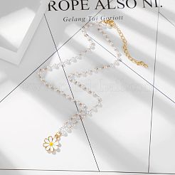 Legierung Emaille weiße Blume Anhänger Kunststoff Imitation Perle Perlenkette Halsketten für Frauen&nbsp;FS-WG23DA9-01