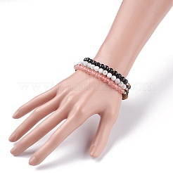 Set di braccialetti elasticizzati con perline rotonde in occhio di tigre naturale&nbsp;BJEW-JB07293