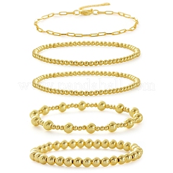 4 Stück 4 Stile Messing runde Perlen Stretch-Armbänder & Kettenarmbänder für Frauen&nbsp;BJEW-D357-05G