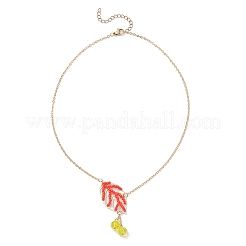 Colliers faits à la main en forme de feuille avec pendentif en perles de verre et chaîne en laiton pour femmes&nbsp;NJEW-MZ00127-02