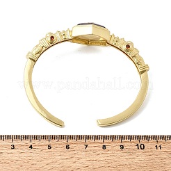 Sechseckige Armreifen aus Messing mit Pavé-Fassung aus natürlichem Amethyst und Zirkonia für Damen&nbsp;BJEW-Z172-01G-09