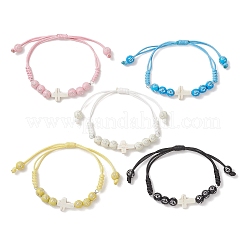Bracelets à maillons en perles turquoise synthétiques et perles acryliques rondes&nbsp;BJEW-JB13534