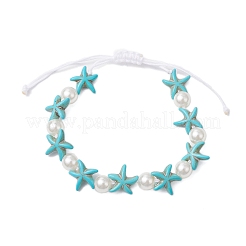 2 bracelet tressé en perles synthétiques turquoise et acryliques en forme d'étoile de mer pour femmes&nbsp;BJEW-JB11263