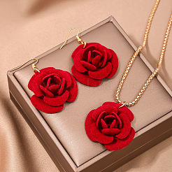 Halsketten-Sets mit Anhängern aus rosa Eisen und Kunststoff und Ohrhängern für Damen&nbsp;FS-WGD8499-01