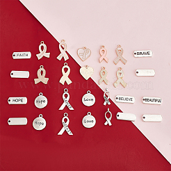 140 Stück Zinklegierungsanhänger mit 14 Stilen zum Thema Awareness Ribbon&nbsp;FIND-PH0018-24