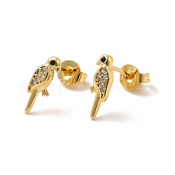 Boucles d'oreilles en forme d'oiseau en zircone cubique transparente avec micro-pave en laiton plaqué en rack&nbsp;EJEW-F301-24
