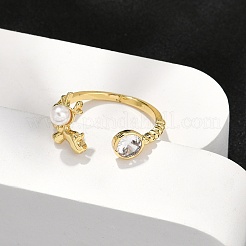 Bagues manchettes en laiton avec micro pavé de zircons cubiques pour femmes&nbsp;RJEW-K240-10G