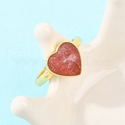 Fingerringe aus natürlichem Erdbeerquarz mit Messingverschlüssen&nbsp;G-H353-03G-05