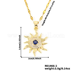 Collar con colgante de sol de circonita cúbica azul y transparente pavé de latón para mujer&nbsp;RG3792-2