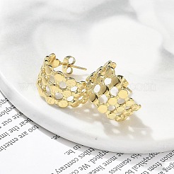 Orecchini a bottone a forma di C in acciaio inossidabile 304 con placcatura ionica (ip) per donna&nbsp;EJEW-A119-15G