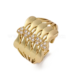 Messing Micro Pave klare Zirkonia Manschette Fingerringe&nbsp;RJEW-G337-34G