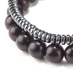 Ensemble de bracelets extensibles en perles de bois naturel et de pierre et d'hématite synthétique de style 2 pièces 2&nbsp;BJEW-JB07948