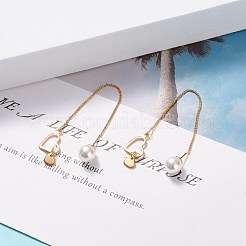Fil d'oreille en laiton avec coeur et breloque perle acrylique&nbsp;EJEW-JE04886