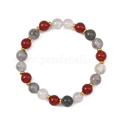 Braccialetti elasticizzati da donna con perline rotonde di corniola naturale e quarzo tondo e perline distanziatrici in ottone.&nbsp;BJEW-JB14074