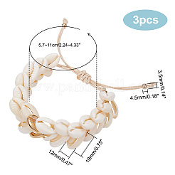 3 Stück Set mit Charm-Armbändern aus natürlicher Kauri-Muschel&nbsp;BJEW-PH0004-36