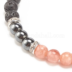 Bracelet de perles rondes en pierre de lave naturelle et pierres précieuses pour femme&nbsp;BJEW-JB08336-01