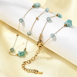 Colliers à maillons en acier inoxydable 304 avec puces d'amazonite naturelle pour femmes&nbsp;NJEW-K255-60G