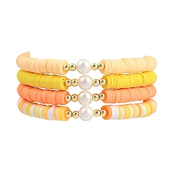 4 bracelet extensible fait main en argile polymère heishi et perles de coquillage pour femmes&nbsp;BJEW-JB12273