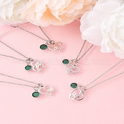 San Valentino 304 acciaio inossidabile e vetro verde coppia cuore ciondolo catena collane per le donne&nbsp;NJEW-FS00014-01
