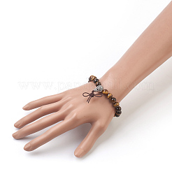 Pulseras de estiramiento de ojo de tigre redondas naturales&nbsp;BJEW-JB03845-05