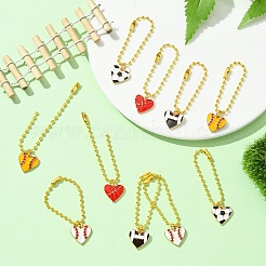 10 pendentif décoratif en alliage émaillé en forme de cœur avec ballon de sport&nbsp;HJEW-YW00076