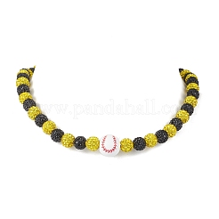 Runde Stretch-Halsketten aus Polymer-Ton mit Strassen und Naturholz-Baseballperlen für Damen&nbsp;NJEW-JN05355-03