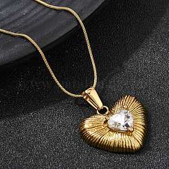 Collares colgantes de corazón de acero inoxidable 304 con vidrio transparente&nbsp;NJEW-G184-04G