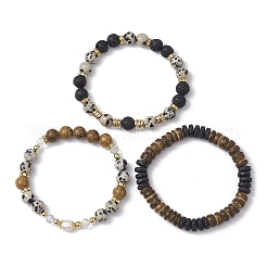 Ensemble de bracelets extensibles en perles de lave naturelle&nbsp;BJEW-JB09810
