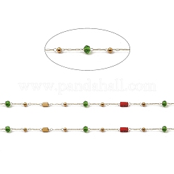 Cadenas de eslabones con cuentas de rondelle de vidrio y piedras preciosas mixtas naturales cuboides&nbsp;CHS-G028-18G-02
