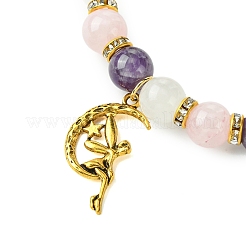 Braccialetti elasticizzati con perline rotonde di ametista e quarzo rosa naturale da 8 mm&nbsp;BJEW-JB10738-01