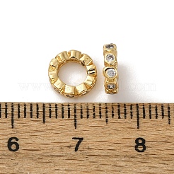 Perles européennes rondelles en laiton micro-pavé de zircon cubique transparent&nbsp;KK-D388-06G