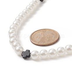 Natürliche schwarze Onyx-Kreuz- und Acrylimitationsperlen-Halskette für Frauen&nbsp;NJEW-JN04218
