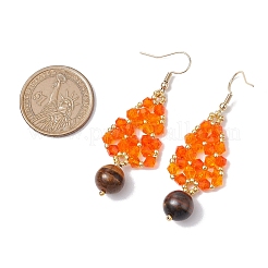 Pendientes colgantes de ojo de tigre naturales&nbsp;EJEW-MZ00276-04
