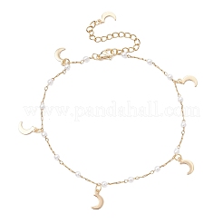 Bracelets de cheville à pampilles en perles d'imitation ABS rondes et chaîne à maillons en acier inoxydable 304 pour femmes&nbsp;AJEW-AN00738-01
