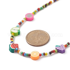 Collana da donna con anguria e frutto del drago e argilla polimerica di mela e perline di vetro&nbsp;NJEW-TA00059