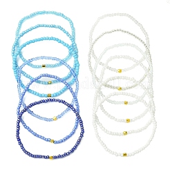 Set di braccialetti elasticizzati con perline di semi di vetro della tavolozza dei colori blu&nbsp;BJEW-MZ00101