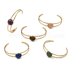 Bracciali rigidi da donna in acciaio inossidabile 304 e pietre preziose naturali.&nbsp;BJEW-JB14123-02