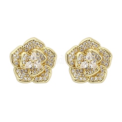 Aretes de circonita cúbica transparente con micropavé de latón y flores&nbsp;X-EJEW-M082-19G