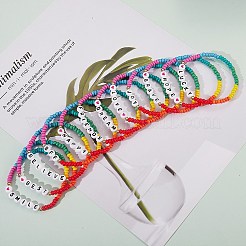 12pcs bracelets extensibles de graine de verre de mot d'inspiration sertis de coeur&nbsp;BJEW-SZ0001-20