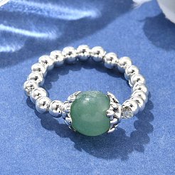 Platin-Ton Eisenperle natürliche gemischte Stein Stretch-Fingerringe&nbsp;RJEW-JR00142